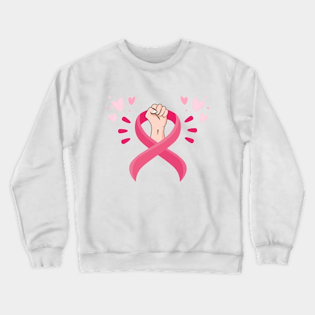 Breast Cancer Support - Pink Cancer Ribbon Crewneck Sweatshirt by CoolandCreative